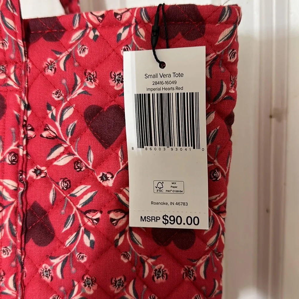 Vera Bradley small Tote Imperial Hearts Red - Picture 2 of 7
